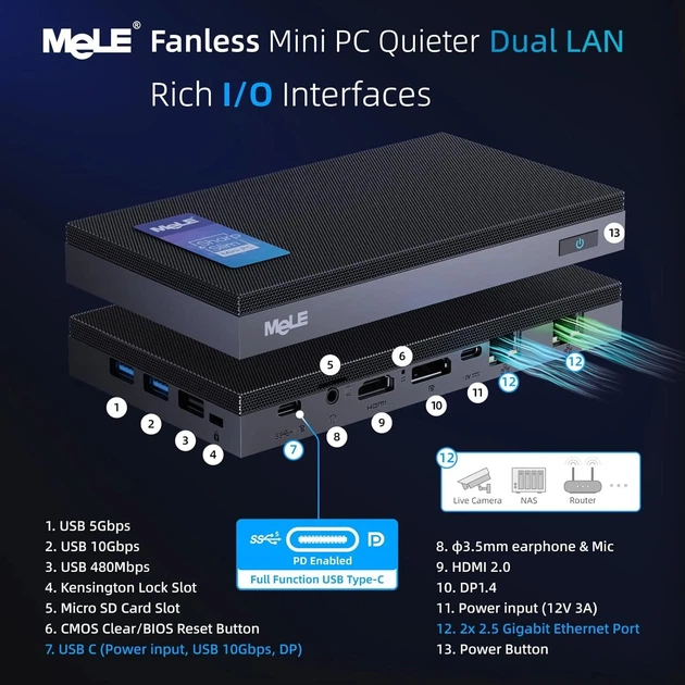 Мини ПК MeLE Quieter DL 41Q / Intel N100 / RAM 4GB / SSD 128GB / Intel UHD Graphics / 2 x HDMI / LAN / Wi-Fi 6 / Bluetooth 5.2 / Windows 11 / Чорный (101920432) - изображение 4