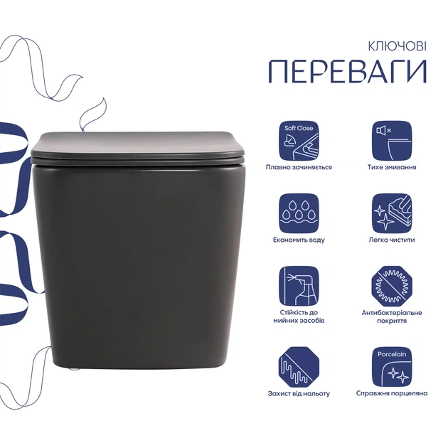 Унітаз підвісний Qtap Tern Ultra Quiet 520×345×325 мм, Anthracite, з сидінням Slim Duroplast / Soft-close / Quick Release - зображення 3