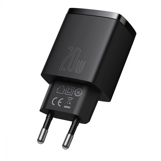 МЗП Baseus Compact Quick Charger 20W QC+ PD (1Type-C + 1USB) (Black) - изображение 5