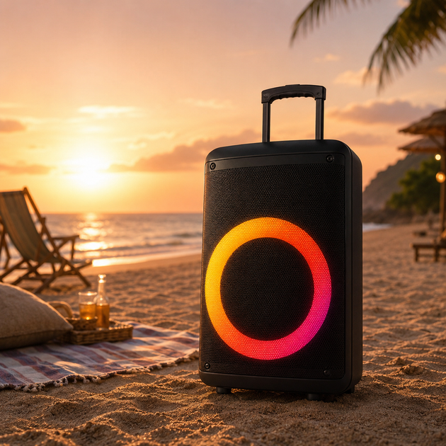 Портативна акустика ZXX-7878 / Акумуляторна колонка з Bluetooth, TWS, FM, USB, SD, RGB-підсвічуванням / Караоке колонка-валіза з 2 мікрофонами та пультом ДУ - зображення 2