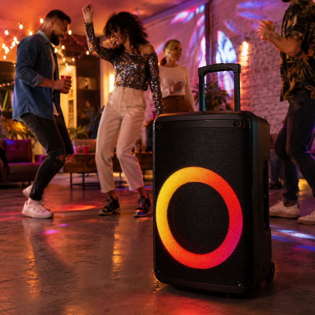 Портативна акустика ZXX-7878 / Акумуляторна колонка з Bluetooth, TWS, FM, USB, SD, RGB-підсвічуванням / Караоке колонка-валіза з 2 мікрофонами та пультом ДУ - зображення 3