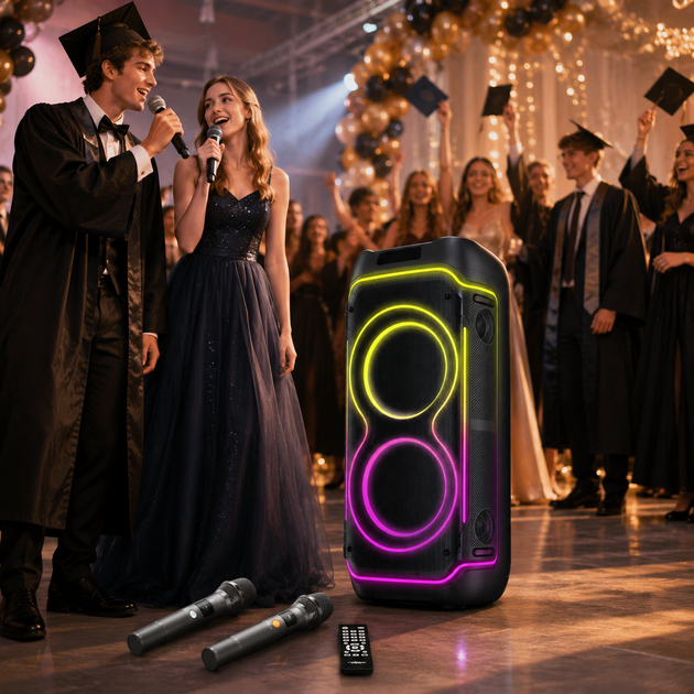 Портативна акустика ZXX-5540 100Вт / Портативна колонка акумуляторна USB/TWS/TF/FM/BT / Переносна колонка з 2 мікрофонами та пультом ДУ - зображення 3