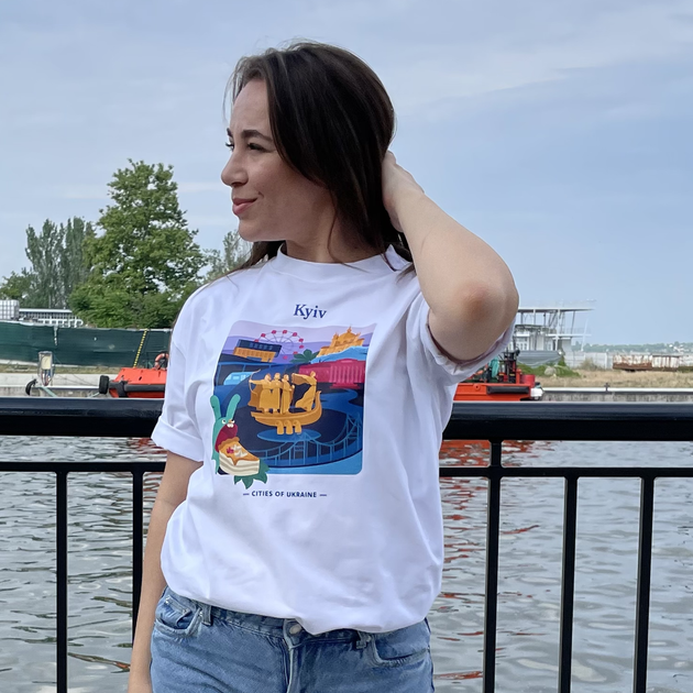 Футболка жіноча з принтом Київ, біла, XS - Фото 7 Футболка жіноча з принтом Київ, біла, XS - зображення 7