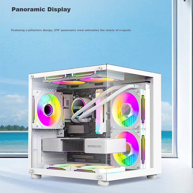 Игровой компьютерный корпус Ziyi Seaview Black (для материнской платы M-ATX/система водяного охлаждения 240 мм/7 слотов для вентиляторов) - изображение 4