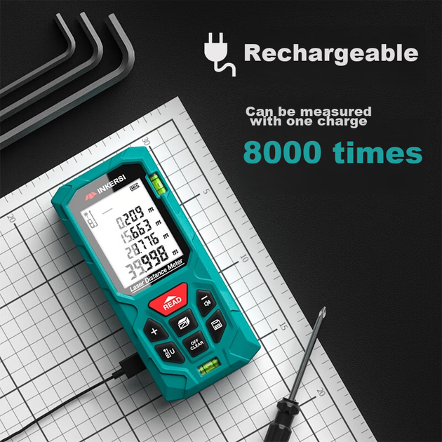 Лазерный дальномер INKERSI с голосовым управлением, высокоточной электронной линейкой на 100 метров, инфракрасным измерительным устройством для помещений, точностью до миллиметра KE100A - изображение 5