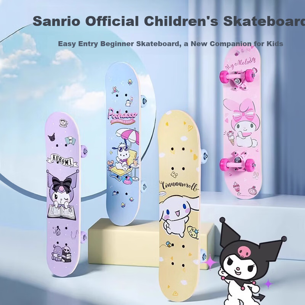 Детский скейтборд Xixia Kuromi Double Kickboard для девочек 6-12 лет, для начинающих, для занятий спортом на открытом воздухе, отличный подарок. - Фото 4 Детский скейтборд Xixia Kuromi Double Kickboard для девочек 6-12 лет, для начинающих, для занятий спортом на открытом воздухе, отличный подарок. - изображение 4