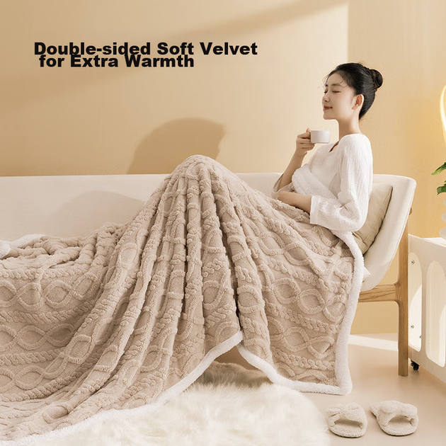 JD Original Lazy Large Sweater Blanket, 1500 г Taffy Double Layer Thickened Vorp Blanket, Світло-хакі, 1,5x2 м - Фото 8 JD Original Lazy Large Sweater Blanket, 1500 г Taffy Double Layer Thickened Vorp Blanket, Світло-хакі, 1,5x2 м - изображение 8