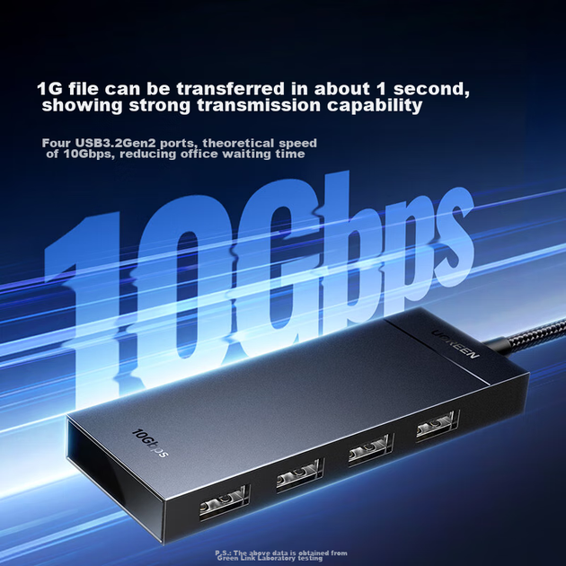 Концентратор UGREEN USB3.2, високошвидкісна док-станція розширення 10 Гбіт/с, багатопортовий концентратор, концентратор 3.2 Gen2, ноутбук та настільний комп'ютер, конвертер подовжувального кабелю з одним портом - изображение 4