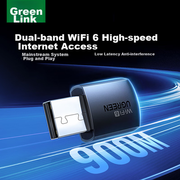 Бездротовий мережевий адаптер UGREEN USB WiFi 6 без драйверів AX900 дводіапазонний 5G настільний WiFi приймач із вбудованою антеною, мережева карта для комп'ютера, ноутбука, бездротовий приймач-передавач - изображение 2