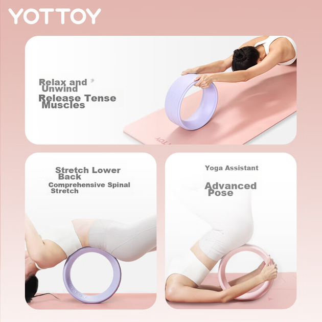 Колесо для йоги Yottoy для початківців, коло для йоги з прогинами спини, кільце для пілатесу, допоміжна практика, нековзне та стабільне, рожевий колір Моне - изображение 7