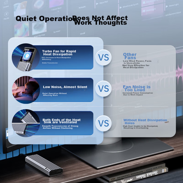 Корпус для жесткого диска Yottamaster USB 4.0, портативный корпус для SSD M.2 NVMe, совместимый с Thunderbolt 4, с вентилятором с регулировкой температуры, универсальный для Black Myth: Wukong, внешний корпус для жесткого диска компьютера и ноутбука. - изображение 4