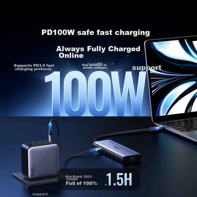Док-станция расширения UGREEN Type-C, USB-C-хаб с разъемом HDMI, кардридер, быстрая зарядка PD100 Вт, совместима с ноутбуками Macbook, Huawei, Xiaomi и iPad. - изображение 7
