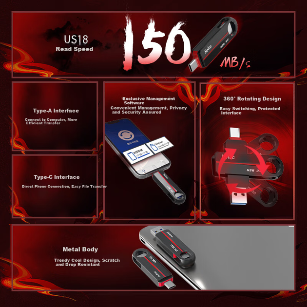 Флеш-накопитель Netac 256 ГБ Type-C USB 3.2 US18 Pearl Nickel с двойным интерфейсом для мобильных устройств и ПК - Фото 5 Флеш-накопитель Netac 256 ГБ Type-C USB 3.2 US18 Pearl Nickel с двойным интерфейсом для мобильных устройств и ПК - изображение 5