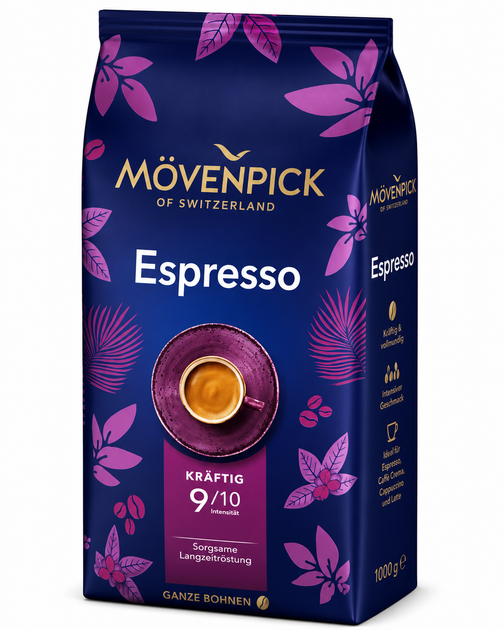 Кофе в зернах Movenpick Espresso 1 кг — премиальный зерновой кофе для эспрессо - Фото 1 Кофе в зернах Movenpick Espresso 1 кг — премиальный зерновой кофе для эспрессо - изображение 1