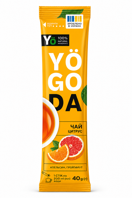 Чай Yogoda (GFS) цитрус, розчинний напій у стіку, 40 г - Фото 2 Чай Yogoda (GFS) цитрус, розчинний напій у стіку, 40 г - зображення 2