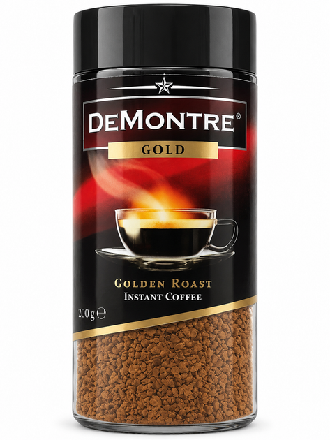 Кофе растворимый сублимированный DeMontre Gold Golden Roast Instant Coffee 200 г - Фото 1 Кофе растворимый сублимированный DeMontre Gold Golden Roast Instant Coffee 200 г - изображение 1