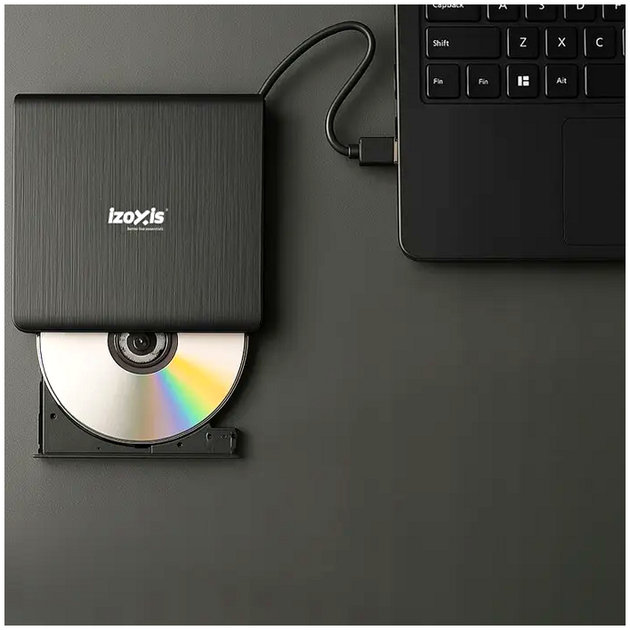 Зовнішній привод CD-R DVD рекордер USB 3.0 для ноутбука 314 г чорний Izoxis SE0693 - зображення 5