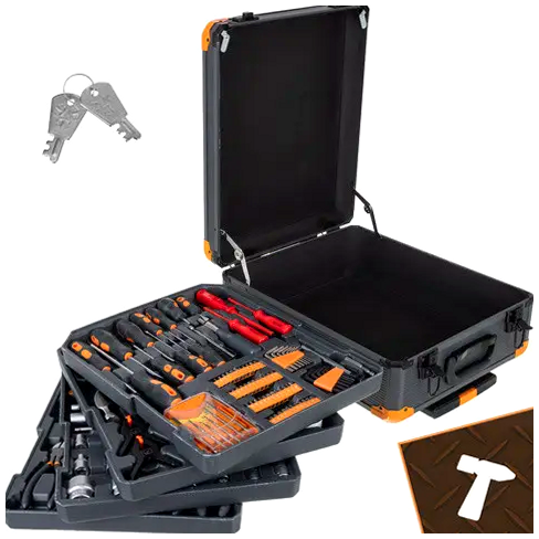 Набір інструментів 1000 елементів для дому та майстерні 4 органайзери алюмінієвий кейс Bigstren SE1574 - Фото 4 Набір інструментів 1000 елементів для дому та майстерні 4 органайзери алюмінієвий кейс Bigstren SE1574 - зображення 4