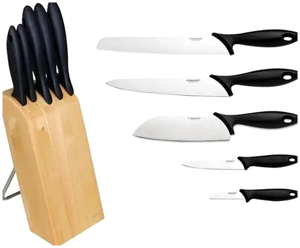 Набор кухонных ножей 5 предметов нержавеющая сталь для кухни Fiskars SE0409 - Фото 1 Набор кухонных ножей 5 предметов нержавеющая сталь для кухни Fiskars SE0409 - изображение 1