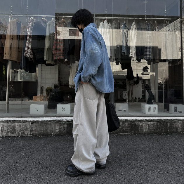 Джинси Beilala для хлопчика підлітка широкі baggy skater, Світло-сірий 164 - зображення 2