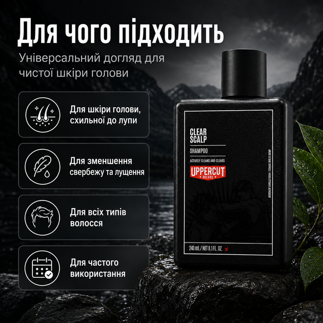 Шампунь Uppercut Deluxe Clear Scalp Shampoo 240 мл для очищення шкіри голови, зменшення лупи, свербежу та лущення - зображення 4