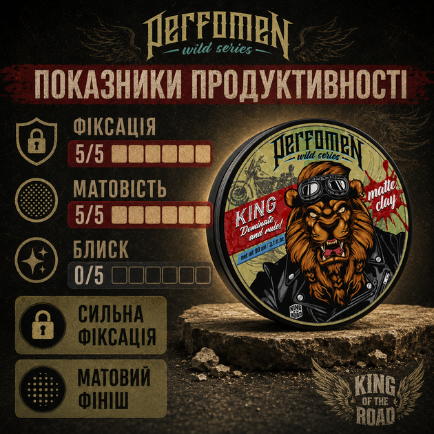 Матова глина для укладки волосся PerfomeN Matte Clay KING 90 мл сильна фіксація для короткого та середнього волосся - Фото 2 Матова глина для укладки волосся PerfomeN Matte Clay KING 90 мл сильна фіксація для короткого та середнього волосся - зображення 2