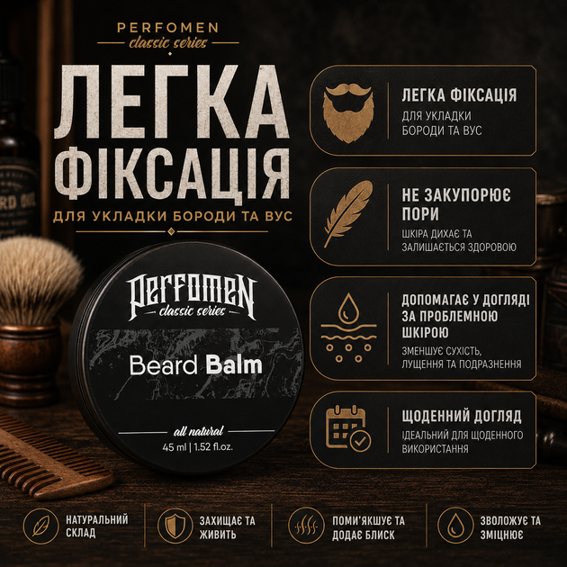 Бальзам для бороды PerfomeN Beard Balm 45 мл для увлажнения смягчения и укрепления волос бороды - изображение 3