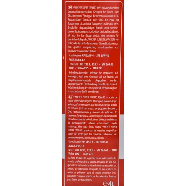 Олива моторна Wolver Super Traffic 10W-40 (4л.) - изображение 3