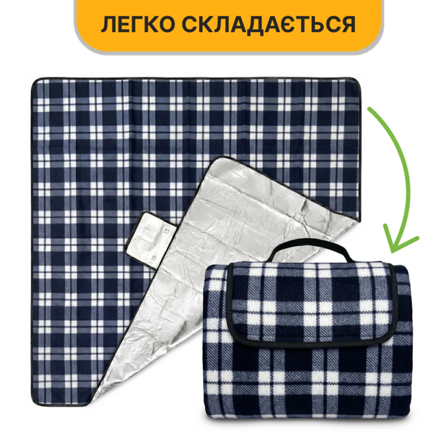 Пляжный коврик складной 200×200 см подстилка для пляжа туристический коврик для пикника сумка коврик водонепроницаемый Синий в клетку - изображение 4