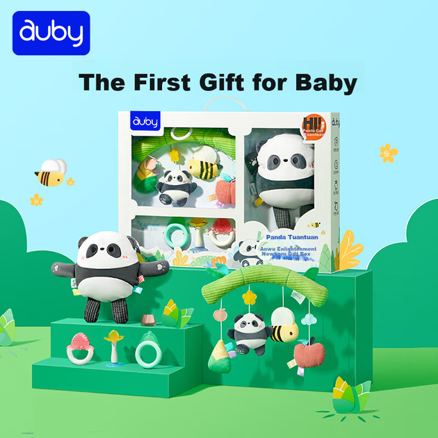 Подарочный набор Auby Panda для новорожденных, игрушки для младенцев, подвесная кукла для кроватки (0-1 год), прорезыватель, погремушка, подарок на день рождения. - изображение 4