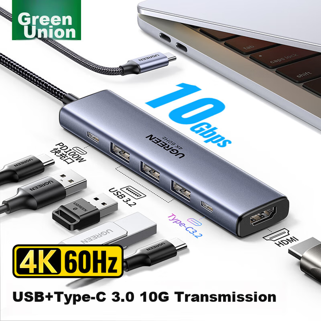 Док-станція розширення UGREEN Type-C, високошвидкісний концентратор USB 3.2, інтерфейс HDMI 2.0, адаптер 4K60Hz, сумісний з Thunderbolt, комп'ютерами Apple, конвертер для ноутбуків Mac та Huawei, iPad - Фото 11 Док-станція розширення UGREEN Type-C, високошвидкісний концентратор USB 3.2, інтерфейс HDMI 2.0, адаптер 4K60Hz, сумісний з Thunderbolt, комп'ютерами Apple, конвертер для ноутбуків Mac та Huawei, iPad - зображення 11