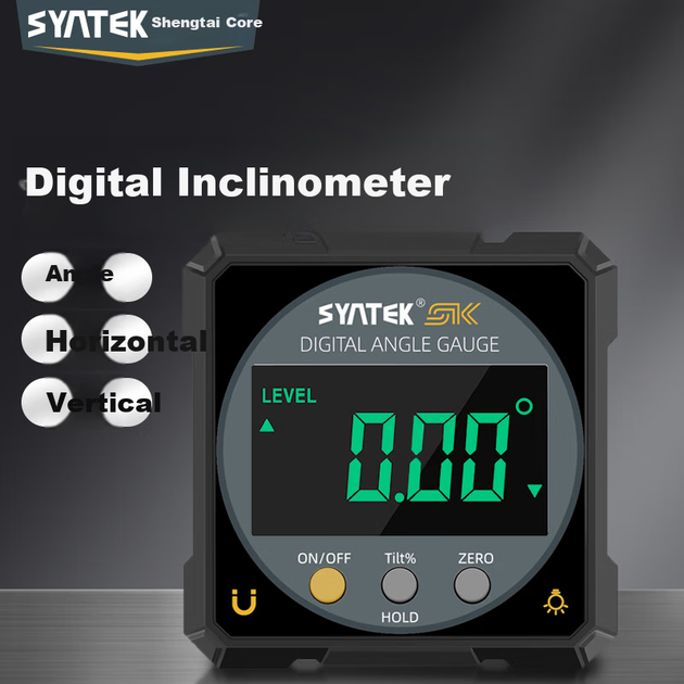 Цифровий інклінометр SYNTEK, електронний рівень, мініатюрний кутомір, односторонній магнітний, високоточний прилад для вимірювання малих кутів. - зображення 5