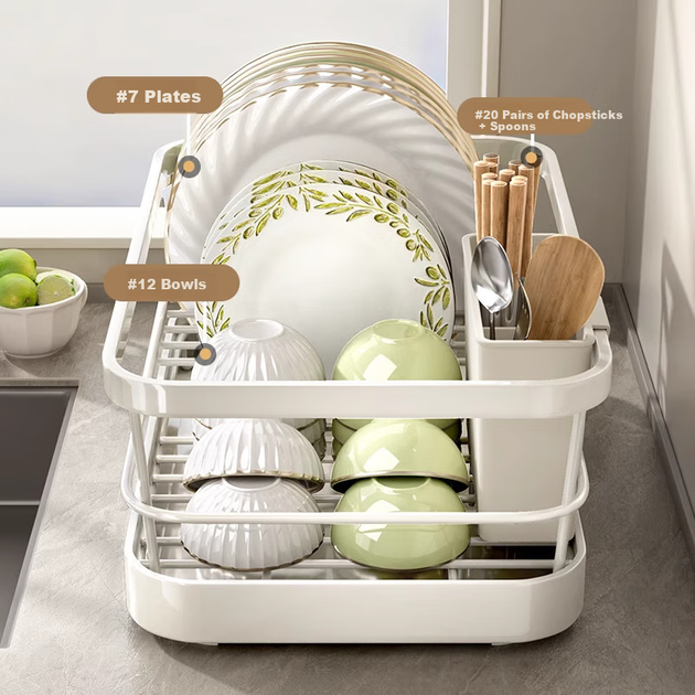Сушилка для посуды Jingyan Kitchen, подставка для мисок с дренажными отверстиями, органайзер для столовых приборов, сушилка для посуды, настольная полка для хранения мисок и тарелок. - изображение 11