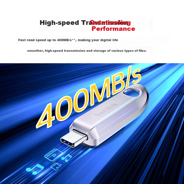 Флешка SanDisk CZ75 USB 3.2 Type-C на 128 ГБ у металевому корпусі, швидкість 400 МБ/с - зображення 5