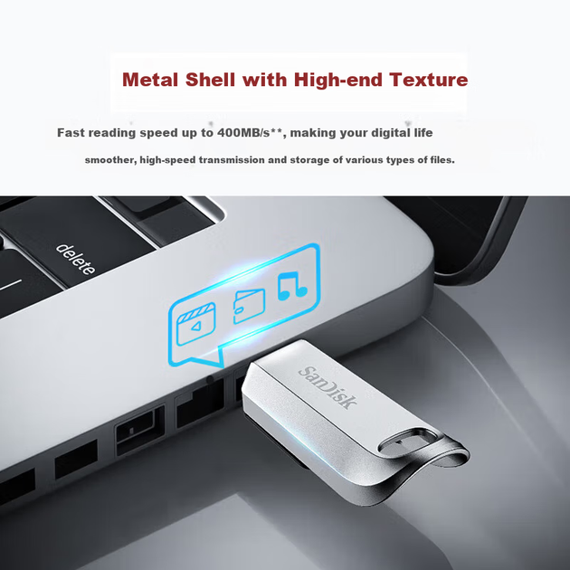Флешка SanDisk CZ75 USB 3.2 Type-C на 128 ГБ у металевому корпусі, швидкість 400 МБ/с - зображення 8