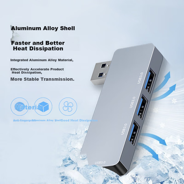 Розгалужувач-хаб Isky USB 3.0, високошвидкісний 4-портовий розширювальний хаб-док, 4-портовий USB-хаб-адаптер для ноутбука з одним підключенням та клейкою основою - зображення 8