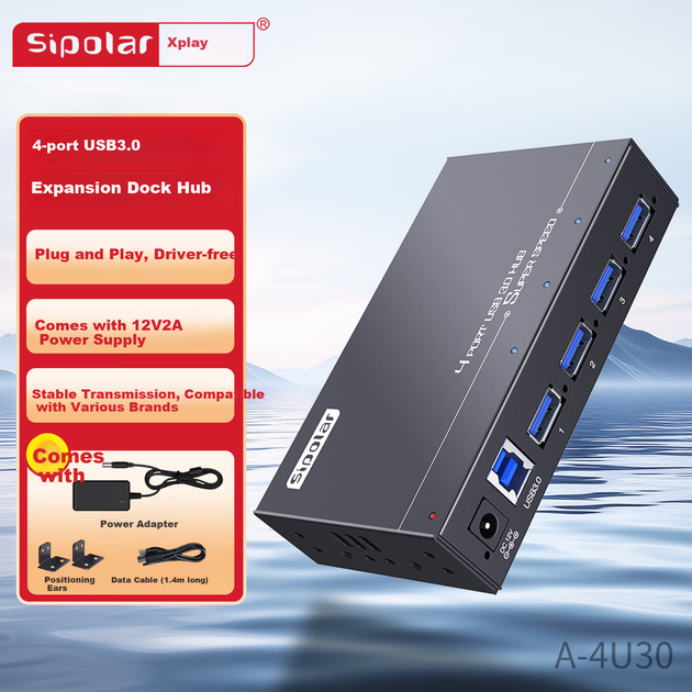 Док-станція розширення SIPOLAR USB3.0 з концентратором живлення, 4-портовий сплітер A-4U30 (1,4 метра), концентратор для ноутбуків та настільних комп'ютерів, підключає жорсткі диски, клавіатуру, мишу, промисловий клас, один порт 1A - Фото 4 Док-станція розширення SIPOLAR USB3.0 з концентратором живлення, 4-портовий сплітер A-4U30 (1,4 метра), концентратор для ноутбуків та настільних комп'ютерів, підключає жорсткі диски, клавіатуру, мишу, промисловий клас, один порт 1A - зображення 4
