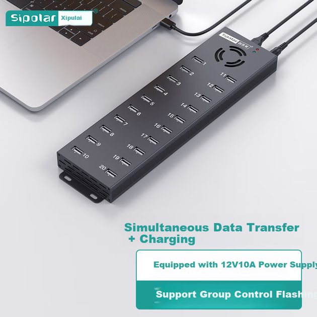 USB-хаб SIPOLAR з 20 портами, промисловий розгалужувач A-805p (1,4 м), хаб з блоком живлення 120 Вт, зарядка для телефонів та жорстких дисків, з вентилятором, один порт 1A - зображення 5