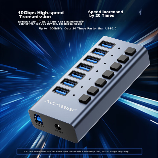 Хаб USB Acasis 3.1, 7-портовый, для Apple Mac, модель HS-707MG, 10 Гбит/с - изображение 4