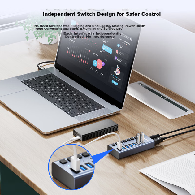 Хаб USB Acasis 3.1, 7-портовый, для Apple Mac, модель HS-707MG, 10 Гбит/с - изображение 7