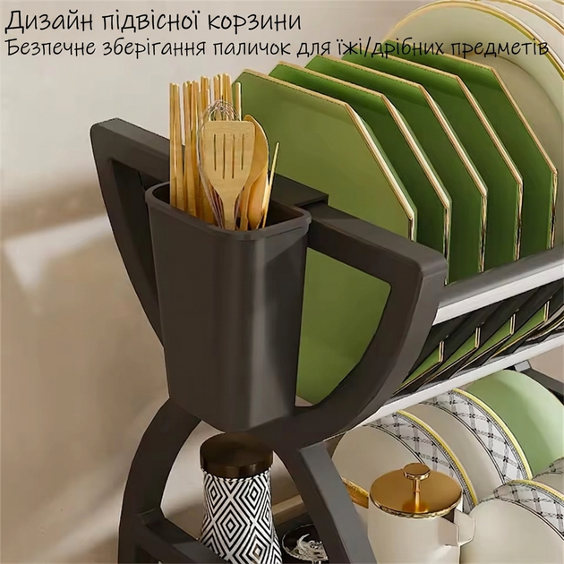 Двухуровневая Сушилка для посуды (30.5 x 24 x 33 см), пластиковая сушилка на кухню + съемный поддон, органайзер для сушки посуды - Фото 5 Двухуровневая Сушилка для посуды (30.5 x 24 x 33 см), пластиковая сушилка на кухню + съемный поддон, органайзер для сушки посуды - изображение 5