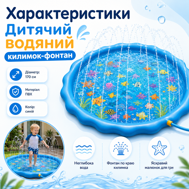 Водяной коврик-фонтан для детей 170 см - изображение 3