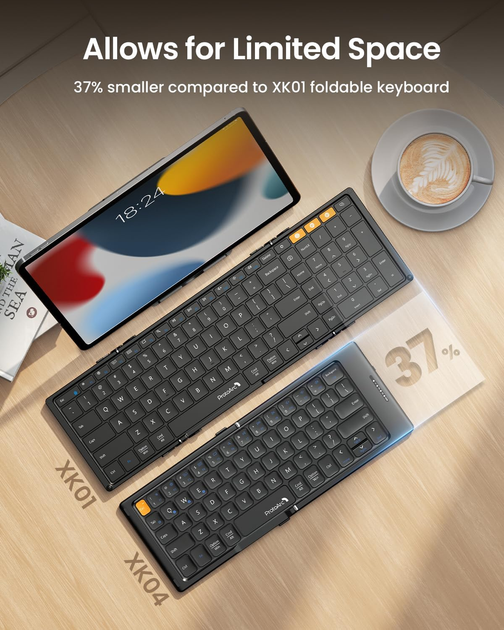 Складана Bluetooth клавіатура ProtoArc XK04 бездротова портативна з чохлом з PU шкіри для iPad iPhone планшета чорна - зображення 7