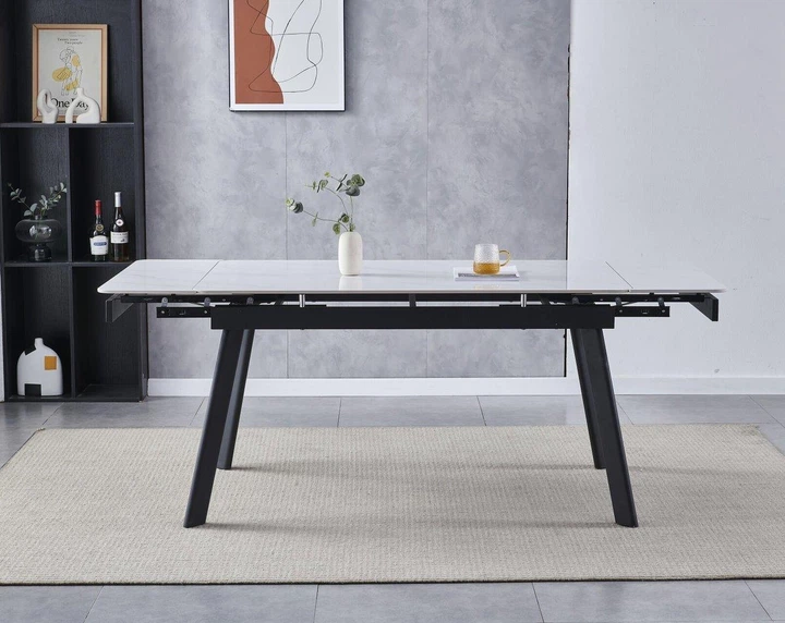 Стол OSLO CERAMIC 120(180)*80 белый глянец/черный каркас - изображение 2
