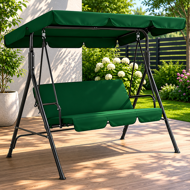 Садові гойдалки Furnide Relax 3-місні до 200 кг зелена - Фото 1 Садові гойдалки Furnide Relax 3-місні до 200 кг зелена - зображення 1