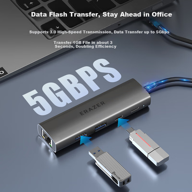 Док-станция расширения Lenovo Yinengzhe Type-C, адаптер Gigabit Ethernet, сетевой кабель-конвертер, разветвитель, универсальный USB-адаптер для компьютеров, ноутбуков и настольных компьютеров Lenovo. - изображение 6