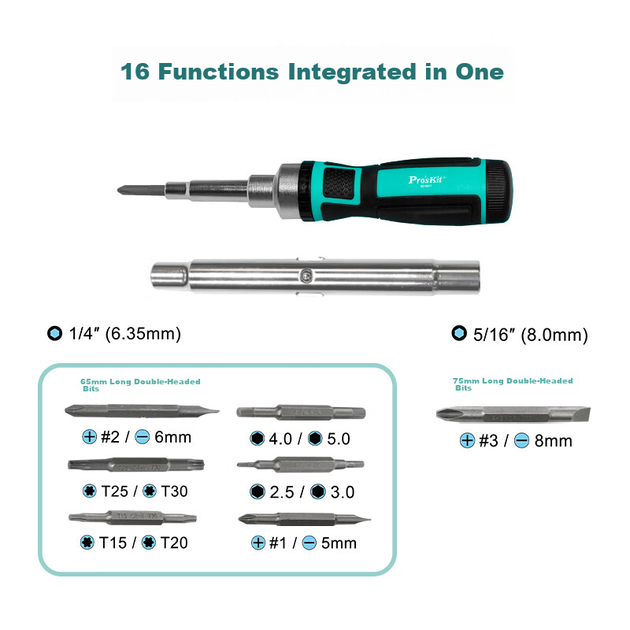 Набор отверток Pro'sKit SD-9821, трещоточные, 16" - изображение 6