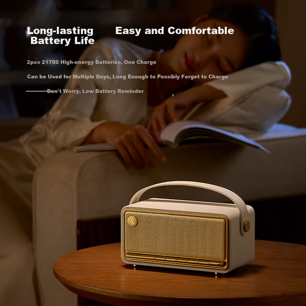 EDIFIER M285 Ретро портативная Bluetooth-колонка с кожаной ручкой, портативная колонка для дома и улицы, длительное время автономной работы, сертифицирована по стандарту Gold Standard, цвет под дерево. - изображение 5