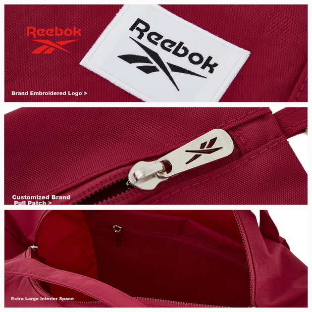 Сумка Reebok, легка водостійка дорожня сумка, сумка через плече великої місткості, спортивна сумка для чоловіків та жінок, колір винно-червоний - зображення 10