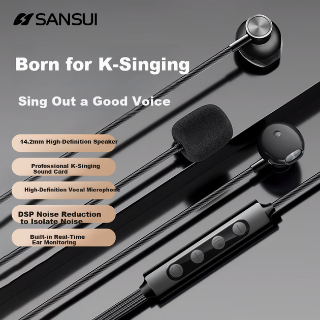Микрофон SANSUI W110 со звуковой картой проводной для караоке/записи, для Apple/Huawei - изображение 4
